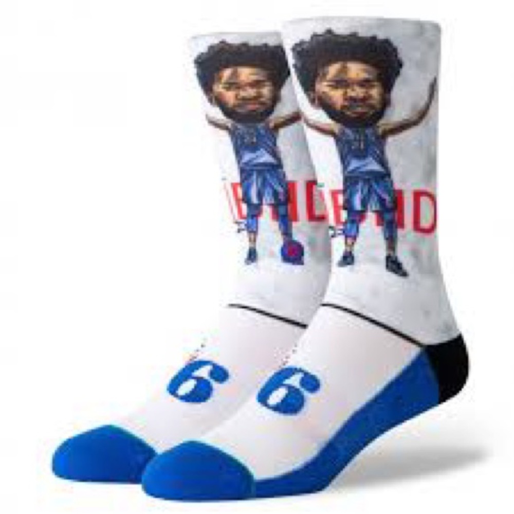 NWT Stance Joel Embiid Big Head Philadelphia Sixers NBA Socks Size M (6-8.5)